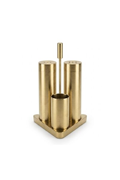 ZERR Üçlü Paslanmaz Tuzluk-Biberlik Takımı, Gold Renk (ZM-300 GOLD)