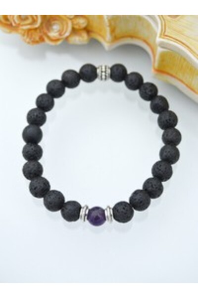 Stoneage Amethyst and Lava Stone Bracelet - Black -