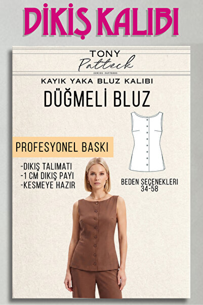 Tony Patteck Düğmeli Bluz (BL2) - Hazır Dikiş Kalıbı (34-58 Beden)