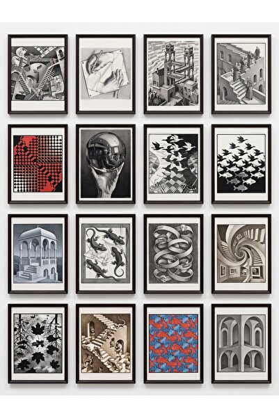 M. C. Escher Tabloları 16'lı Sticker Seti Laptop Defter Planlayıcı Etiketi