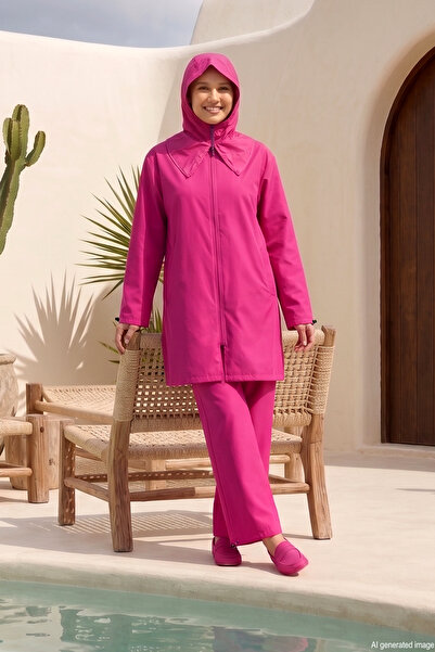 Haliç Mayo Double Boned Parachute Full Covered Hijab Swimsuit 01 Fuchsia