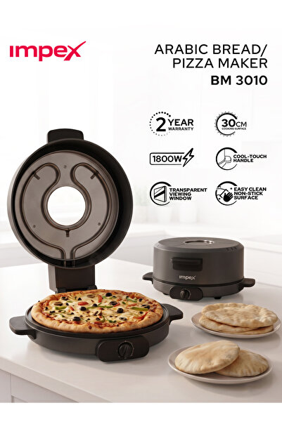 IMPEX Arabic Bread & Pizza Maker 30cm, 1800W Electric Non-Stick Bread Maker w...