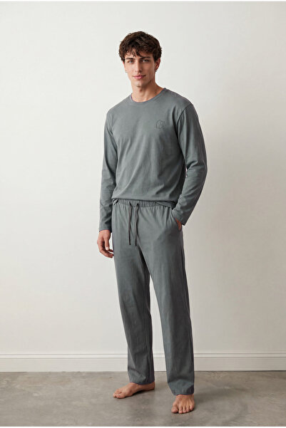 Syah Erkek Pamuklu Uzun Kollu Pijama Üstü