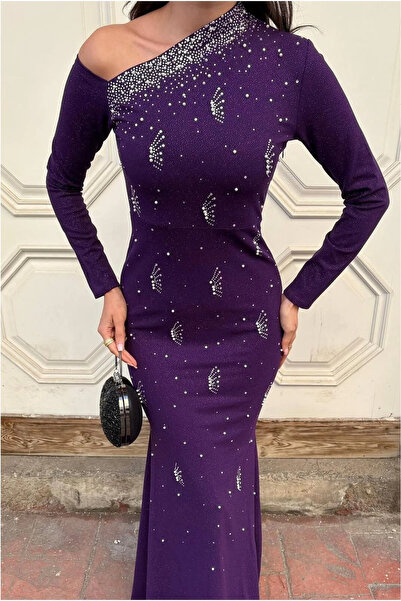 Veraura Lifestyle Women's Vintage Crepe Fabric One Shoulder Evening Dress