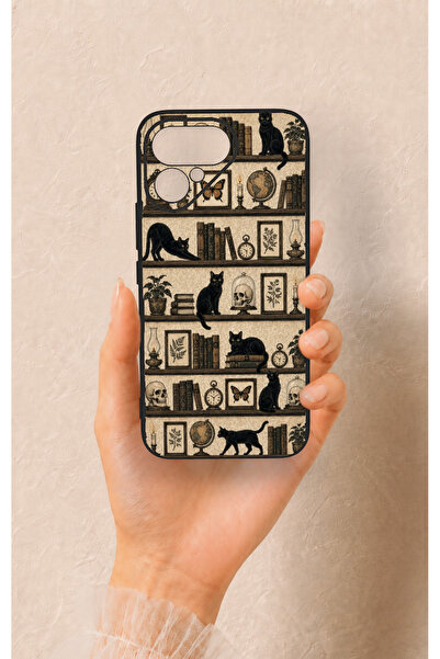 Vip Case Tecno Pova Curve 2 Uyumlu Vintage Siyah Kedi Desenli Silikon Kılıf