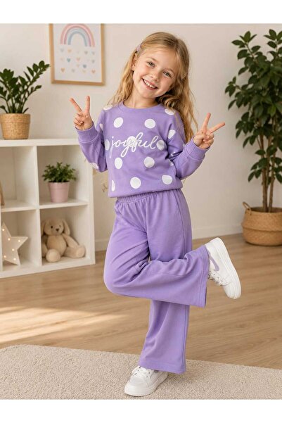 ByMisa Store Kız Çocuk Puantiye Baskılı Bol Paça Alt Üst Takım