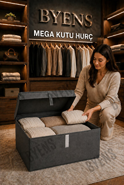 BYENS Kutu Hurç Mega Kapaklı Dolap Üstü Büyük Boy İçi Düzenleyici Hurcu Organ...