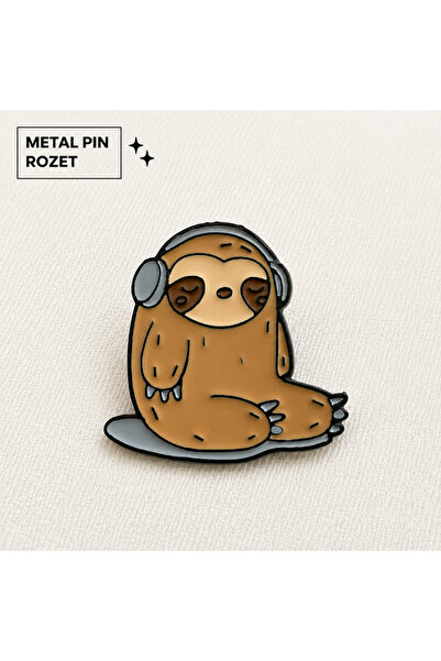 DREAMIOGIFTANDBOX Tembel Hayvan Metal Pin Rozet Kulaklıklı Sloth Figürlü Sevi...