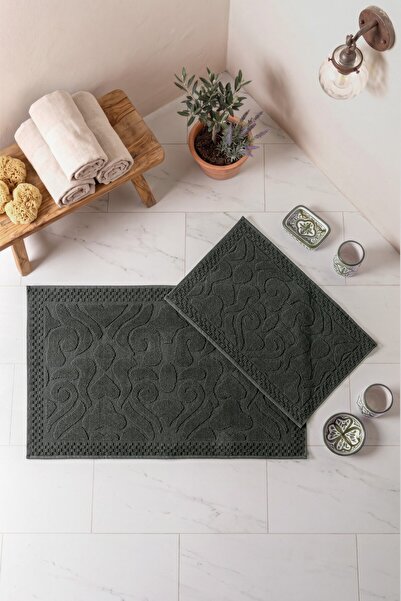 Cotton Box Aura Jacquard Non-Slip Base Cotton Mat Set Vine Anthracite 60X90+4...