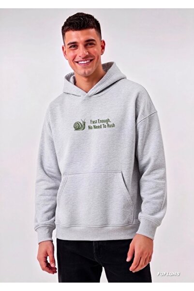 FUFLUNS Fast Enough Printed Oversized Men's Hooded Sweatshirt
