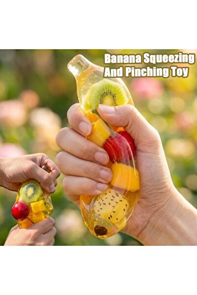 Muz şeklinde meyve parçacıklı needoh squishy stres oyuncağı