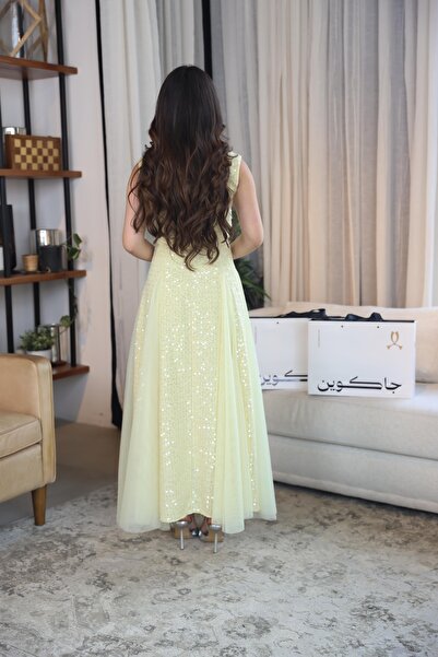 JAQUEEN فستن سهره ميد ليموني