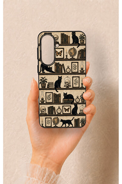 Vip Case Samsung A37 Uyumlu Vintage Siyah Kedi Desenli Silikon Kılıf