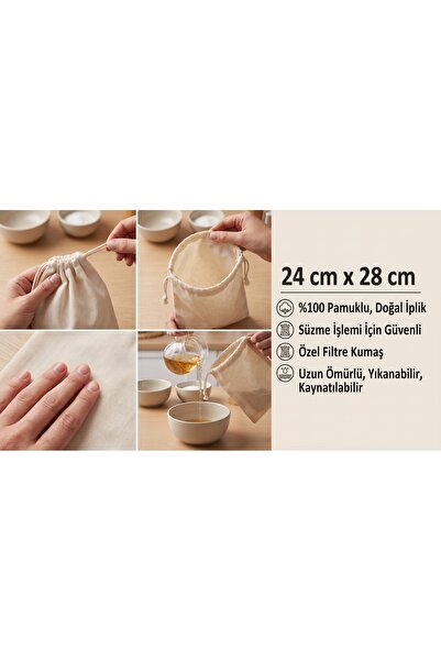 oğur dikimevi %100 Doğal Pamuk Özel Filtre Dokuma Süzme Kesesi & Saklama Torbası 24x28 cm