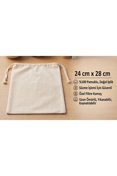 oğur dikimevi %100 Doğal Pamuk Özel Filtre Dokuma Süzme Kesesi & Saklama Torbası 24x28 cm