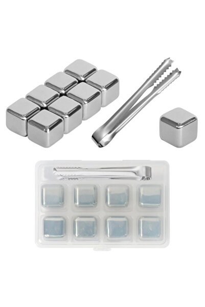 Generic Brand Set 8 cuburi de gheață reutilizabile din inox,argintiu