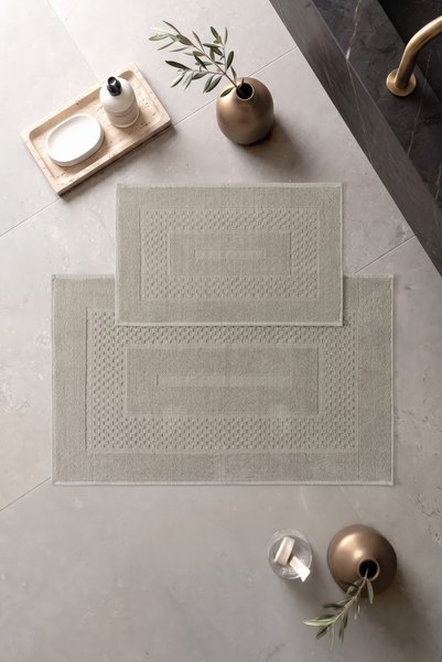 Cotton Box Aura Jakarlı Kaymaz Taban Pamuklu Paspas Seti Frame Vizon 60x90+40x60