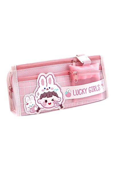 OEM Ghiozdan școlar pentru fete, cu iepuraș roz curcubeu, stil Kawaii - Penar...