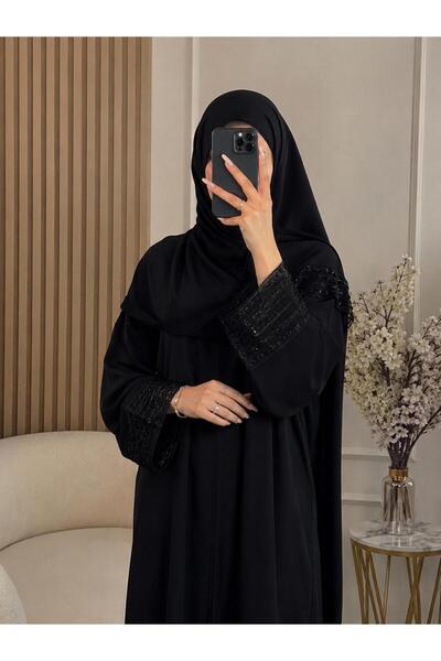 my abaya عباية نسائية سوداء بتفاصيل مطرزة على الأكمام