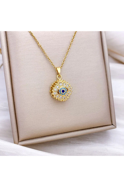 Peach Jewelry Peach Jewerly Γυναικείο Κολιέ Μάτι Από Χάλυβα Τιτανίου Επιχρυσω...