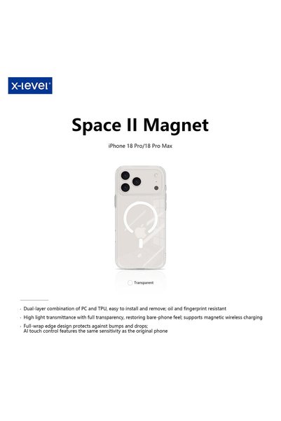 X-Level Space II Magnet Series Transparent MagSafe Compatible Phone Case - Anti-Yellowing & Shockproof Cover for iPhone 18 Pro Max