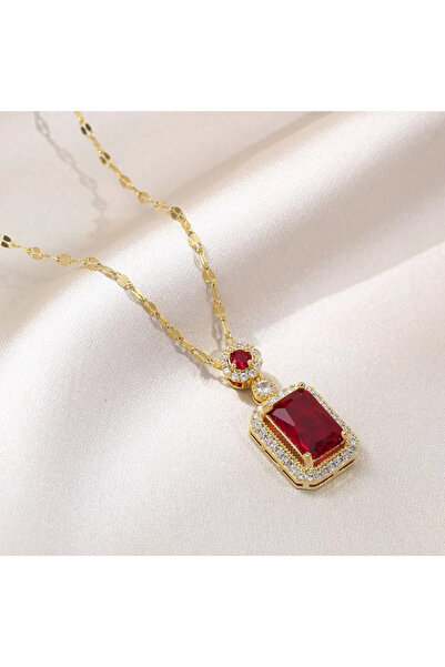 Peach Jewelry Γυναικείο Κολιέ Από Ανοξείδωτο Ατσάλι 304 Με Ζιργκόν Κόκκινο Επ...
