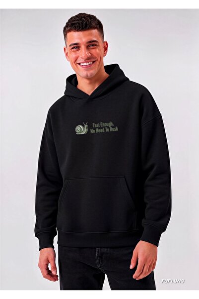 FUFLUNS Fast Enough Printed Oversized Men's Hooded Sweatshirt