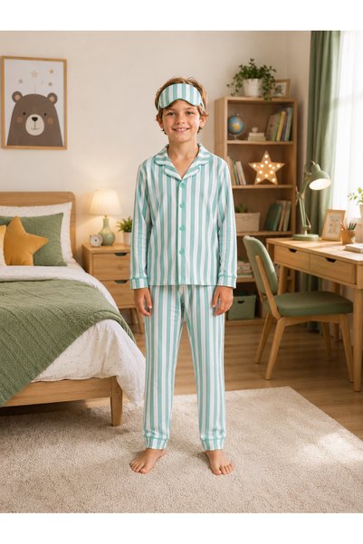 Novella18 Girls and Boys Striped Cotton Long Sleeve Buttoned Pajama Set