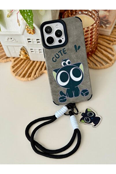 Go Aksesuar Iphone 14 Promax Uyumlu Kaplama Charm KEDİ Tasarımlı Silikon Kılıf