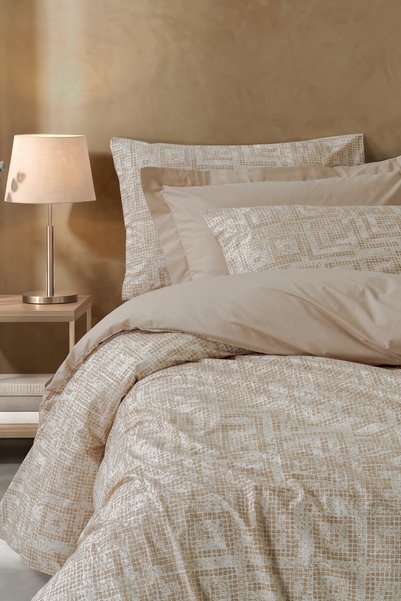 Cotton Box Minimal Double Elastic Sheet Duvet Cover Set Mesh Beige