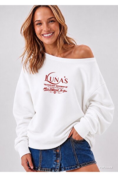 FUFLUNS LUNAS BEDRUCKTES ÜBERGRÖSSIGES DAMEN-SWEATSHIRT MIT BOUCLÉ-KRAGEN