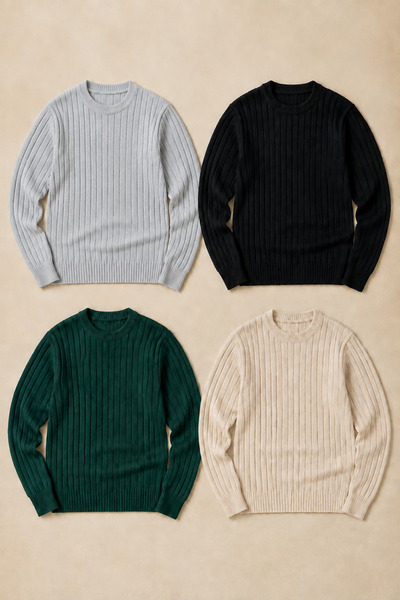 OTAKU 4-Piece Advantageous Men's Crew Neck Ribbed Knit Sweater Set