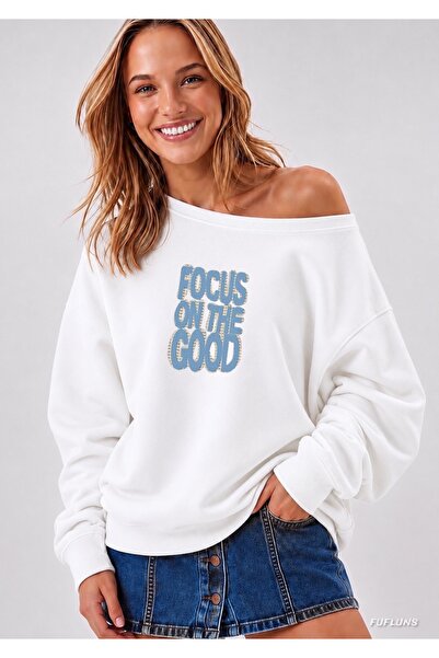 FUFLUNS FOCUS ON THE GOOD Bedrucktes Oversize-Sweatshirt für Damen mit Bootsa...
