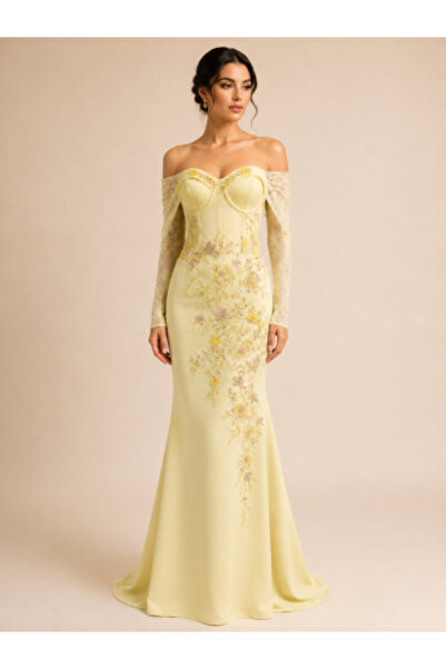 Generic Aurelia Dress | Buttery Yellow Mermaid Evening Dress with Luxurious F...
