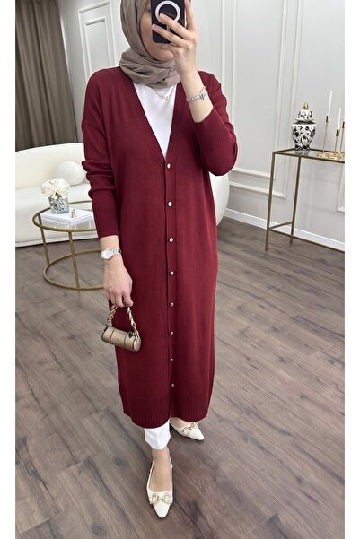 secret of VALORIA Women's Button Detailed Long Mercerized Cardigan V-Neck Sle...