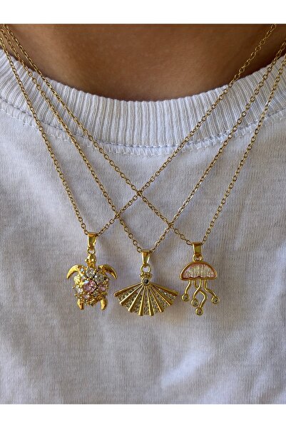 SWANOVAJEWELRY 316L Çelik Kararmaz 3'lü Kolye Seti - Renkli Taşlı Kaplumbağa ...