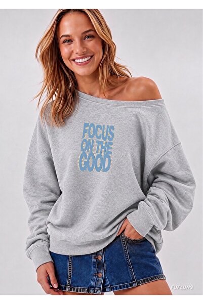 FUFLUNS قميص نسائي كبير الحجم مطبوع عليه عبارة "FOCUS ON THE GOOD" بياقة كاياك