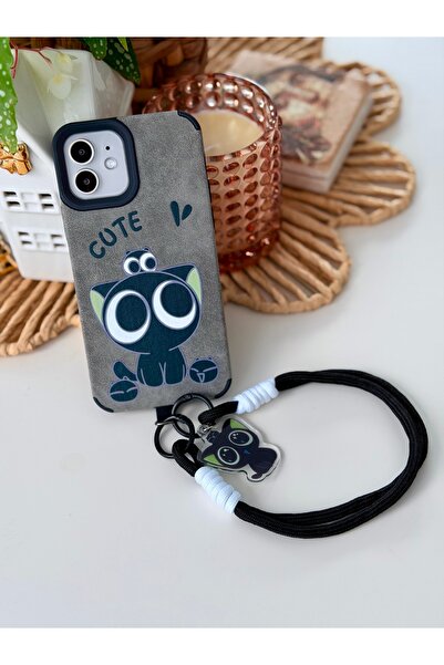 Go Aksesuar Iphone 12 ve 12 Pro Uyumlu Kaplama Charm KEDİ Tasarımlı Yumuşak S...