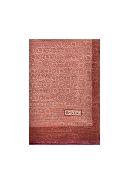 Vakko Cotton Silk Striped Monogram Shawl 041728-Salmon