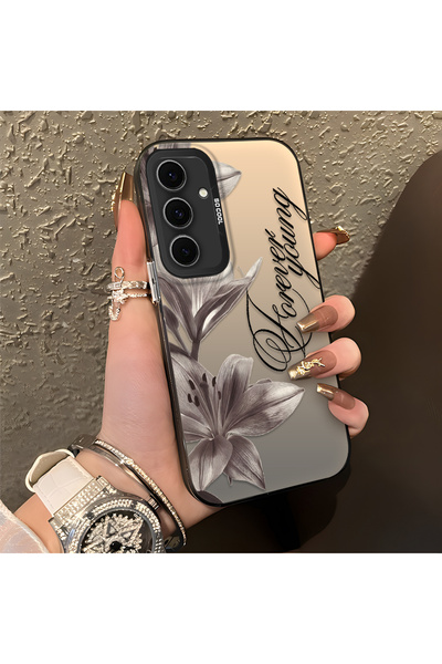 SLIMFELT Samsung Galaxy S24 FE Uyumlu Retro Zambak Çiçek Kılıf, Şık yazı deta...