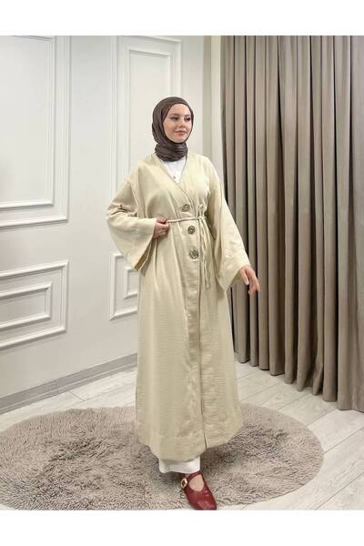 MODA VEDAT Women's Button Detailed Linen Cardigan -0500