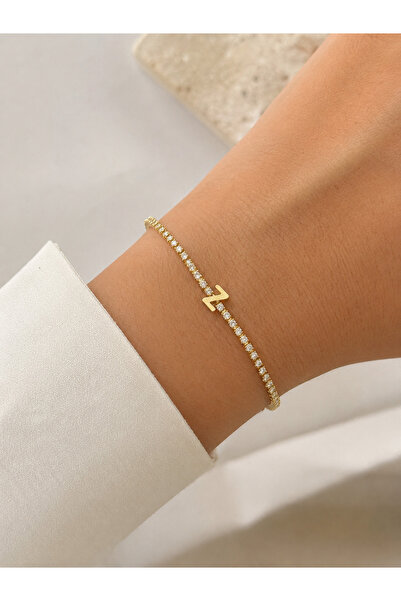 SY AKSESUAR Letter Z Waterway Bracelet – Gold Color Zircon Stone Steel Letter...