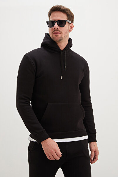 Fulla Moda 3 Thread Basic Hooded Kangaroo Pocket Sweatshirt