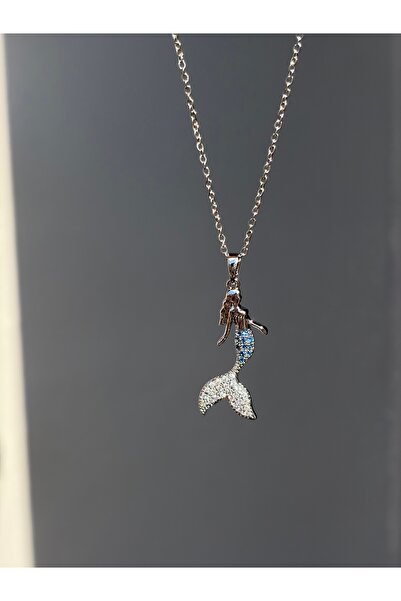 SWANOVAJEWELRY 316L Çelik Kararmaz Zirkon Taşlı Deniz Kızı Kolye - Safir Mavi...