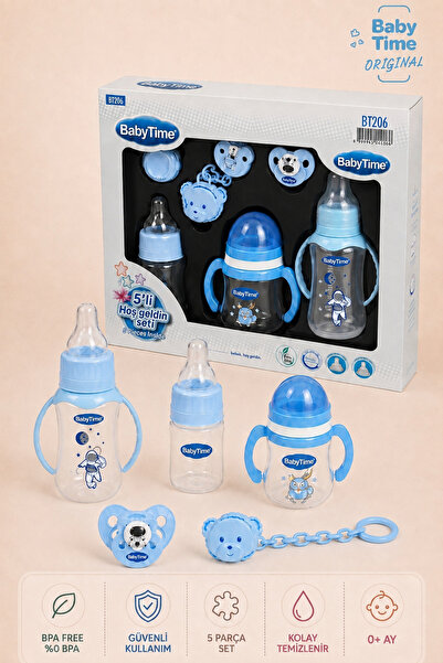 Babytime 5 li Bebek Beslenme Seti Mavi 0+ Ay – 150 ml PP Biberon, Alıştırma B...