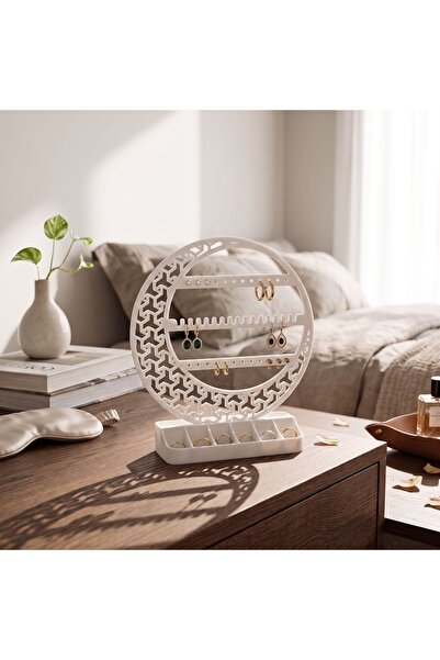 Generic Brand حامل مجوهرات بتصميم هلال مزخرف وطباعة ثلاثية الأبعاد ومنظم للمج...