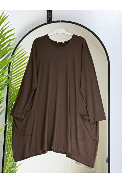 ÖZNE BUTİK Women's 100% Cotton Lycra Pocket Detail A-Line Combed Cotton Tunic