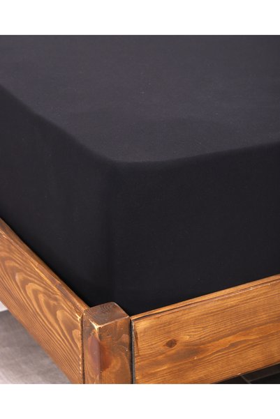 Mode More Black Colored 100% Cotton Combed Elastic Bed Sheet 30-35 cm High Edge (Single - Double - King and King Size)