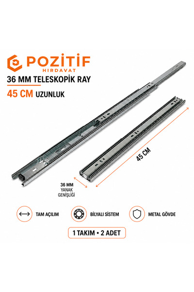POZİTİF HIRDAVAT Çekmece Kızağı Bilyalı Ray Çekmece Rayı 36x45