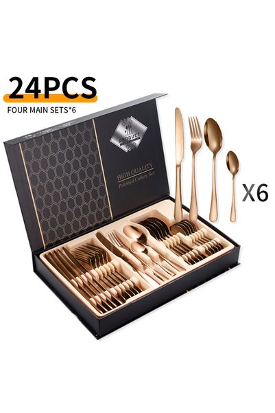 Generic Brand 24-Piece Stainless Steel Cutlery Set, Service for 6, Stainless ...